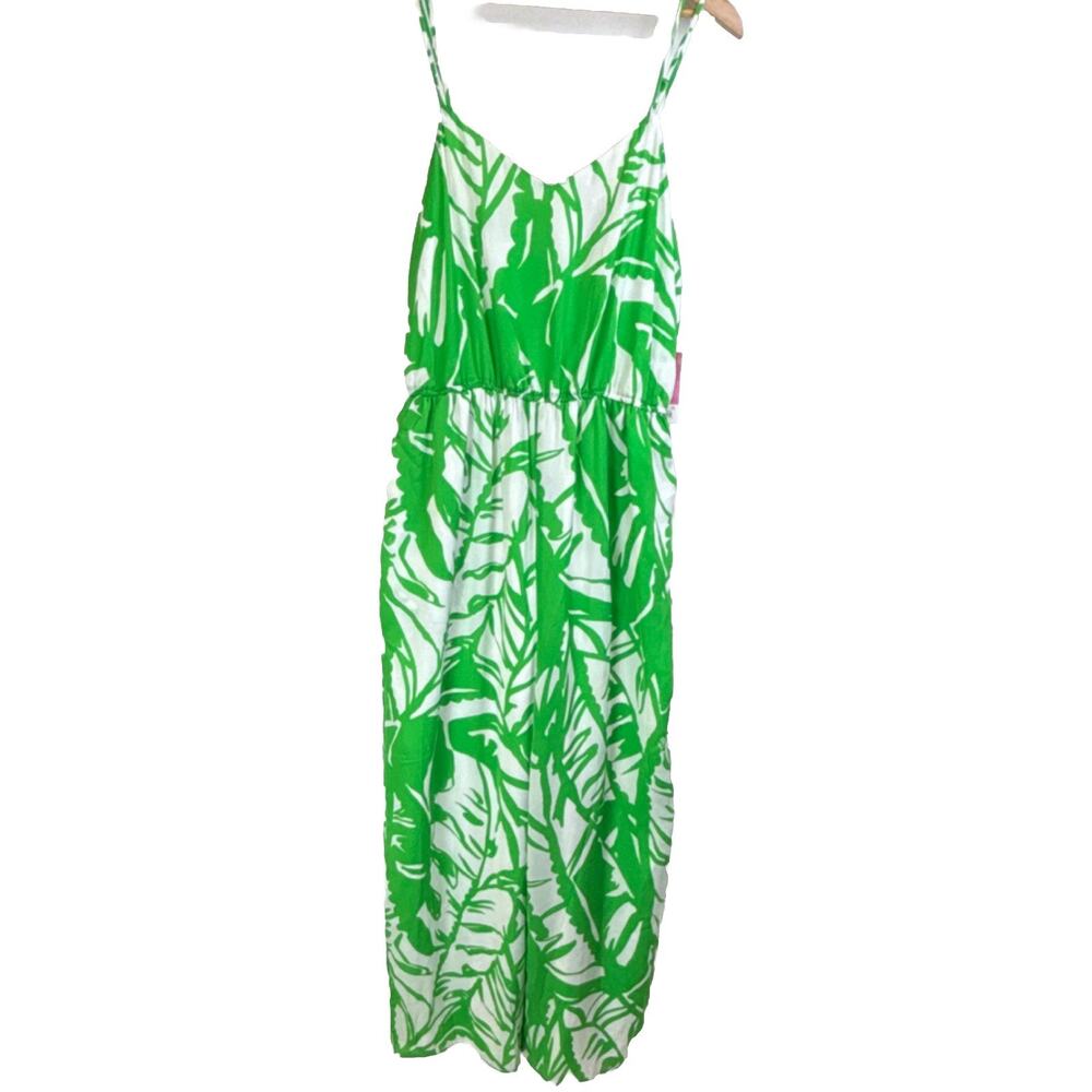 Lilly Pulitzer for Target Green White Palm Leaf Jumpsuit Wide-Leg Sleeveless L